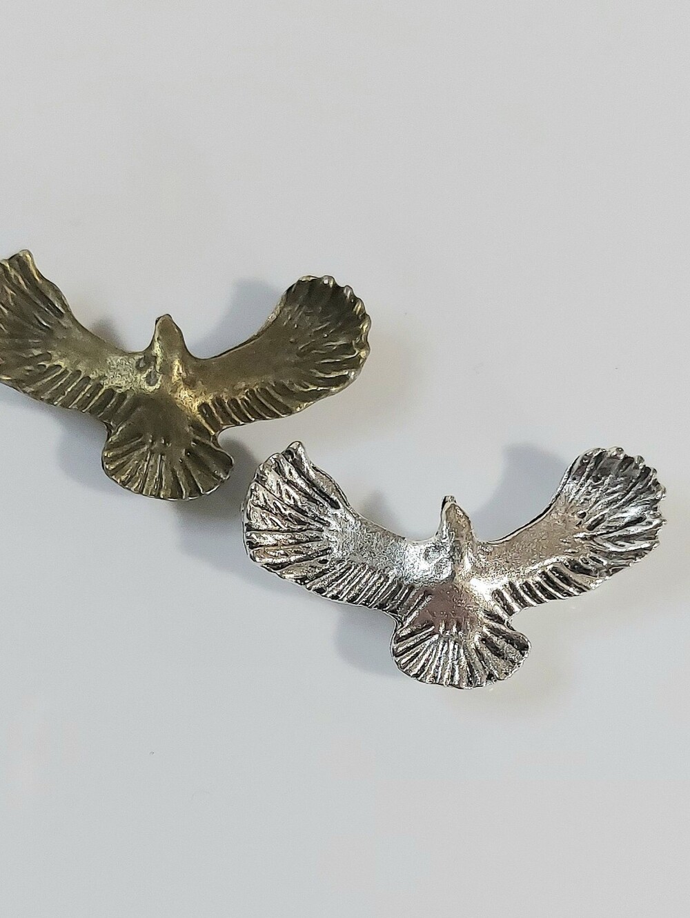 Winged Bird Necklace Pendant - Brass & Silver Tones